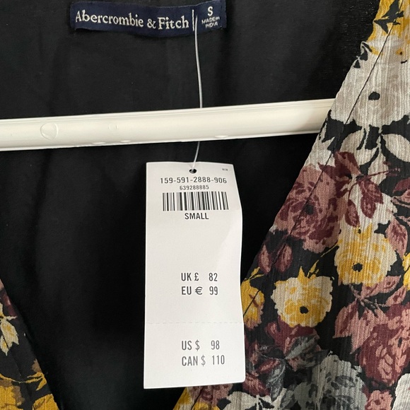 NEW Abercrombie and Fitch Ruffle Hem Midi Dress black floral NWT with scrunchie - Picture 12 of 12